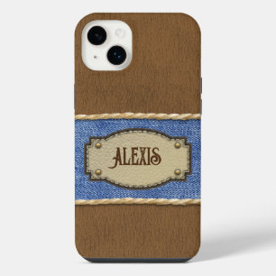 Personalised Leather & Denim-look iPhone 14 Plus Case