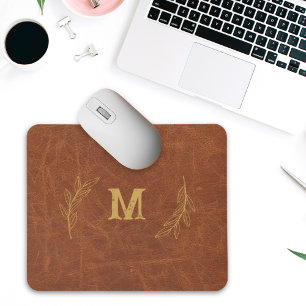 Personalised Leather Mousepad, Custom name initial Mouse Pad