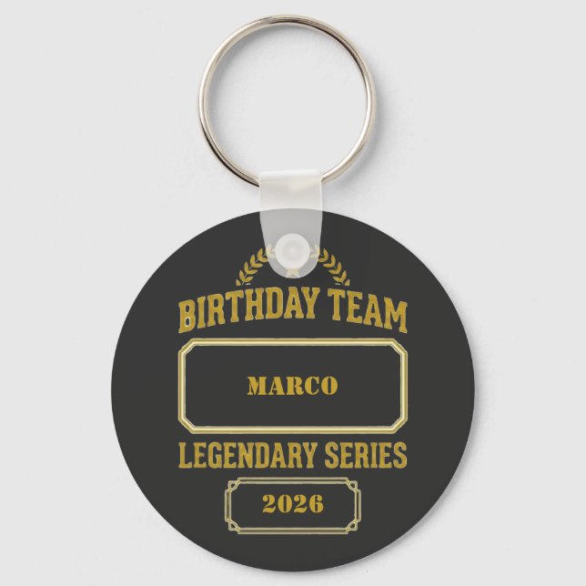 Personalised Legendary Series Gold  Birthday Key Ring (Front)