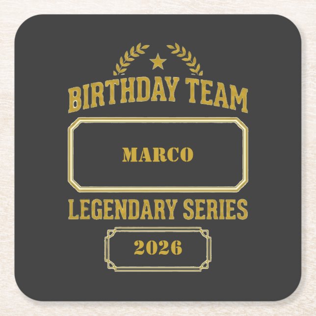 Personalised Legendary Series Gold  Birthday Square Paper Coaster (Front)