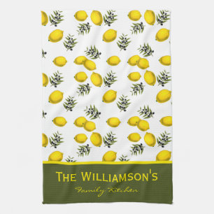 Personalised Lemon and Olive Pattern Tea Towel