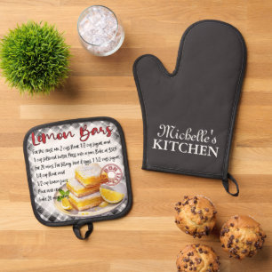 Personalised Lemon Bars Baking Recipe Oven Mitt & Pot Holder Set