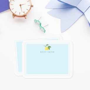 Personalised Lemon Blue Background Flat Note Card