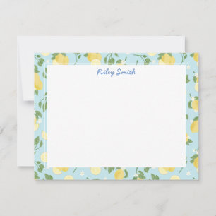 Personalised Lemon Blue Flat Note Card