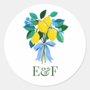 Personalised Lemon Bridal Shower Monogram Classic Round Sticker
