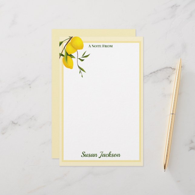 Personalised Lemon Citrus Botanical  Stationery (Front/Back In Situ)