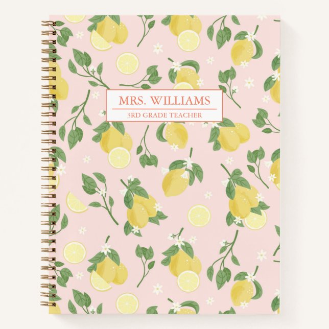 Personalised Lemon Light Pink Spiral Notebook (Front)