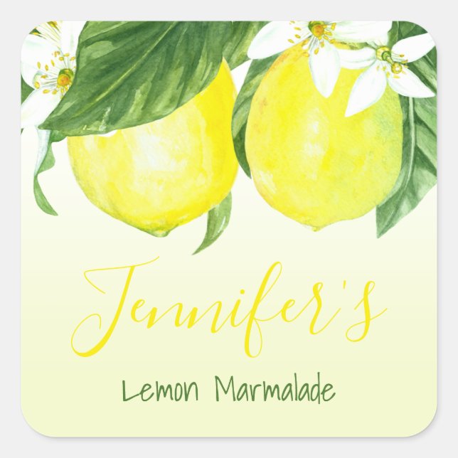 Personalised Lemon Marmalade Canning Jar Square Sticker (Front)