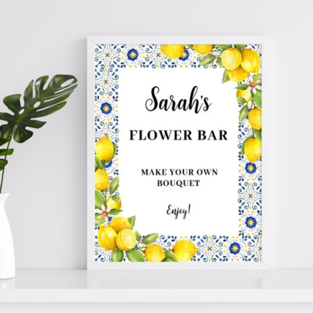 Personalised Lemon on blue tiles Flower Bar Sign (Creator Uploaded)