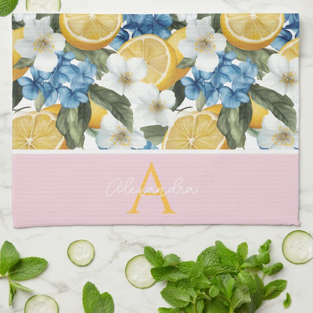 Personalised Lemon Pattern Kitchen Towel (Folded)