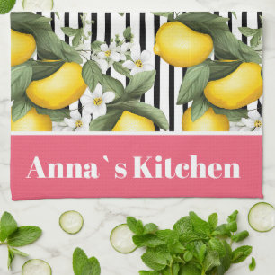 Personalised Lemon Pattern Kitchen Towel