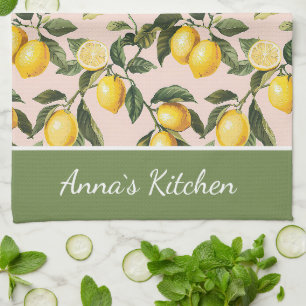 Personalised Lemon Pattern Kitchen Towel