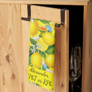 Personalised Lemon & Pills Pharmacy Tea Towel