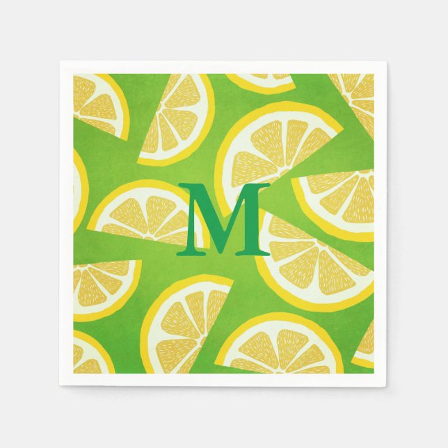 Personalised Lemon Slices on Lime Green Background Napkin (Front)
