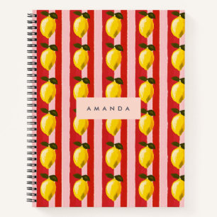 Personalised Lemon Stripe Pattern Yellow Lemons Notebook