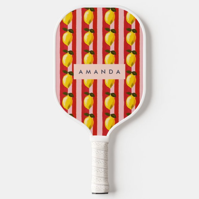 Personalised Lemon Stripe Pattern Yellow Lemons  Pickleball Paddle (Front)