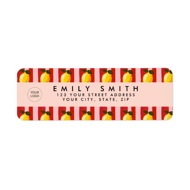 Personalised Lemon Stripe Pattern Yellow Lemons  Return Address Label (Front)