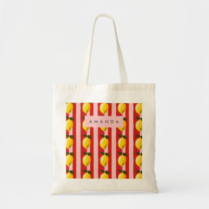 Personalised Lemon Stripe Pattern Yellow Lemons Tote Bag
