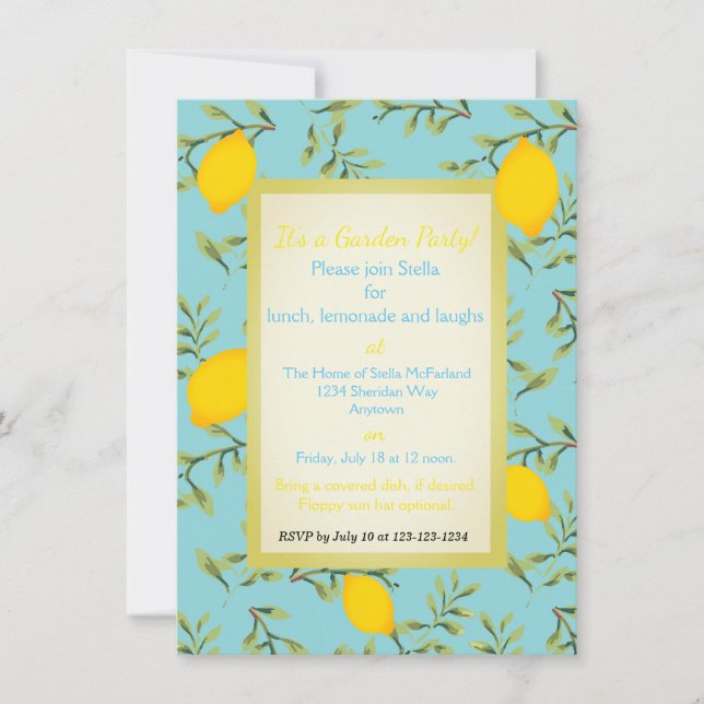 Personalised Lemon Tree Garden Party Invitations (Front)