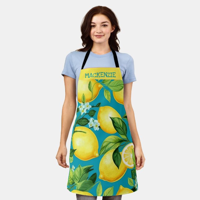Personalised Lemonade Floral All-Over Print Apron (Worn)