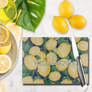 Personalised Lemons Navy Blue Cutting Board