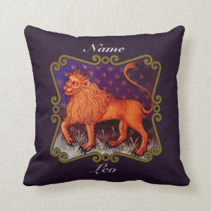 Personalised Leo zodiac sign gift, vintage lion Cushion