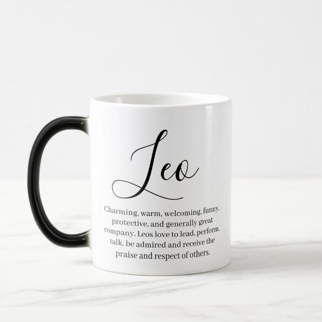 "Personalised Leo Zodiac sign Name and traits Magic Mug (Left)