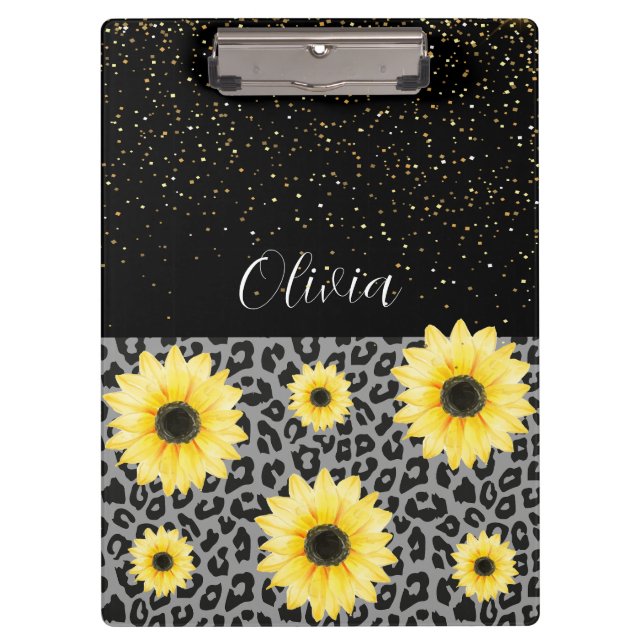 Personalised Leopard and Sunflowers Clipboard (Front)