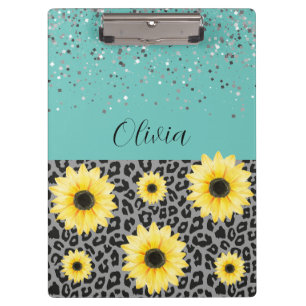 Personalised Leopard and Sunflowers Clipboard