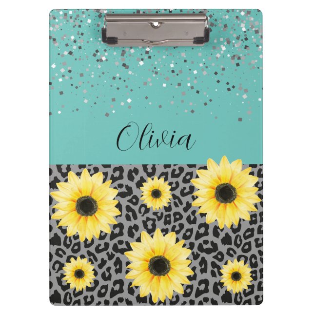 Personalised Leopard and Sunflowers Clipboard (Front)