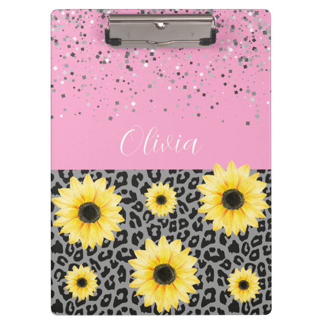 Personalised Leopard and Sunflowers Clipboard (Front)