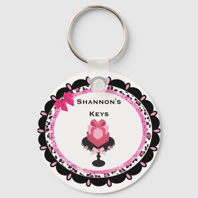 Personalised Leopard Bling Cupcake Keychain (Front)