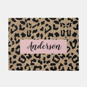 Personalised Leopard Burlap Last Name Doormat