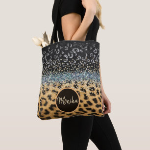 Personalised Leopard Fur Glamour Glitter Agate Tote Bag