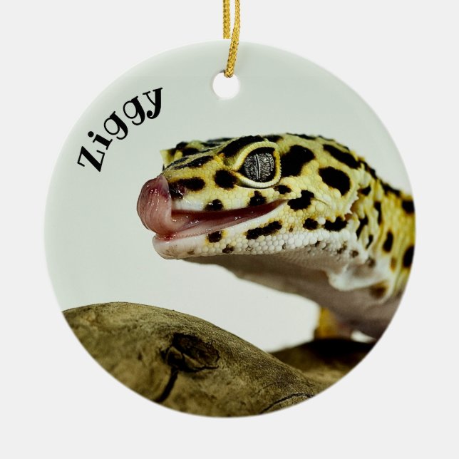 Personalised Leopard Gecko Lizard Ceramic Ornament (Front)