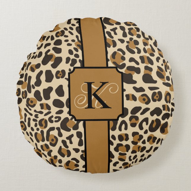 Personalised Leopard Jaguar Animal Print Pattern Round Cushion (Front)