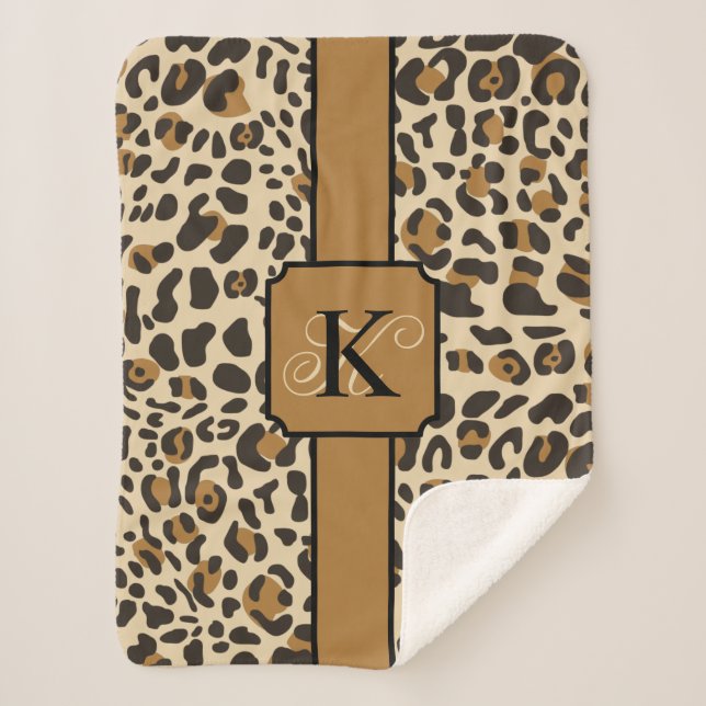 Personalised Leopard Jaguar Animal Print Pattern Sherpa Blanket (Front)