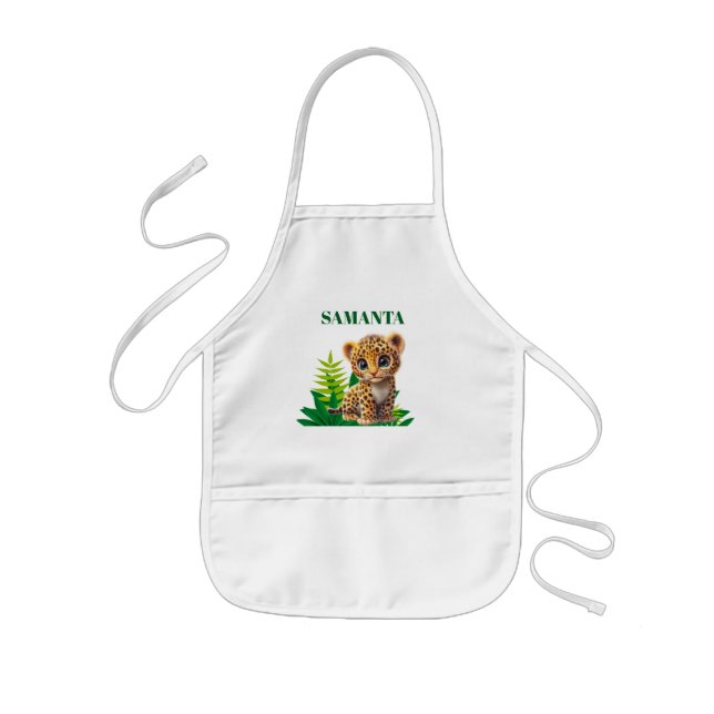 Personalised Leopard Kids Art Apron (Front)