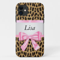 Personalised Leopard Pattern Pink Bow
