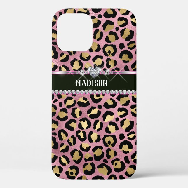 Personalised Leopard Pink Black Gold Diamond  Case-Mate iPhone Case (Back)