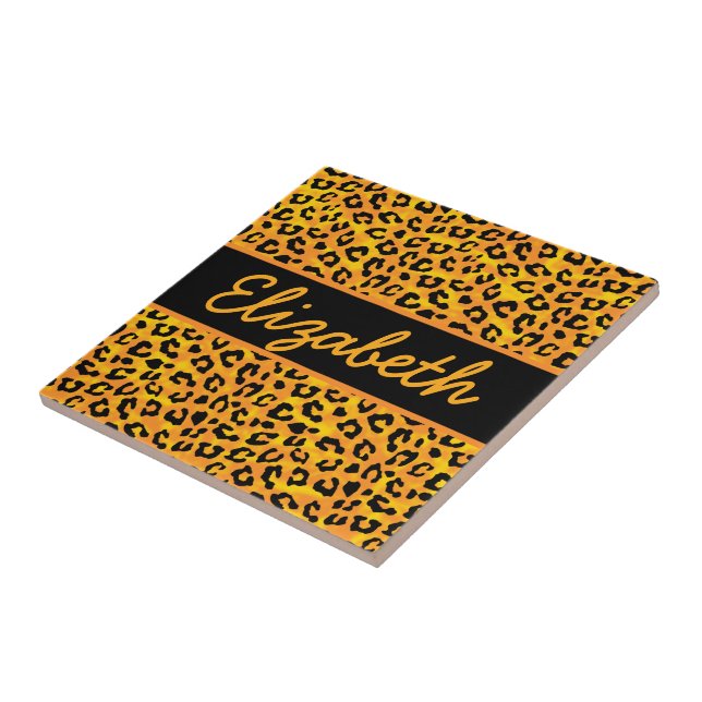 Personalised Leopard Print Ceramic Tile (Side)