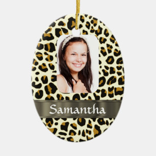 Personalised leopard print ceramic tree decoration