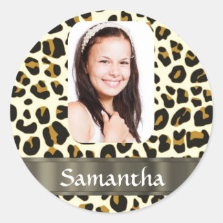 Personalised leopard print classic round sticker