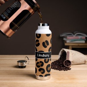 Personalised Leopard Print Fluid Art Water Bottle