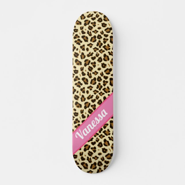 Personalised Leopard Print - Girls  Skateboard (Front)