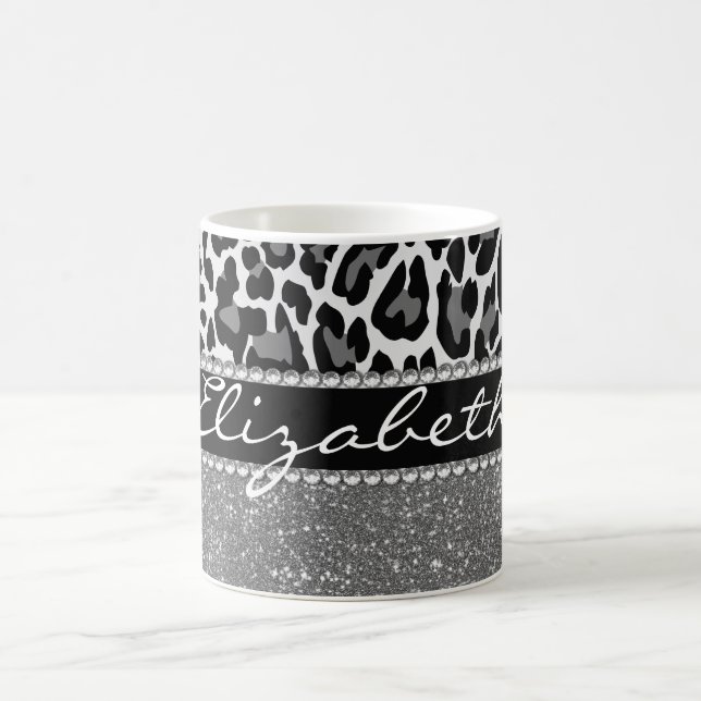 Personalised Leopard Print Glitter Coffee Mug (Center)