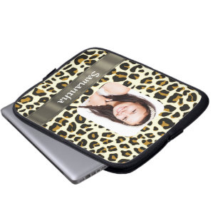 Personalised leopard print laptop sleeve