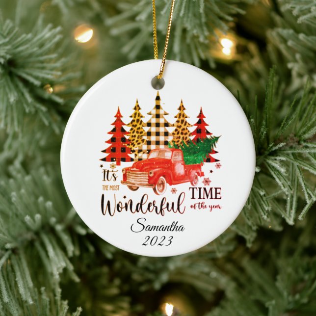 Personalised Leopard print plaid Christmas tree  Ceramic Ornament (Tree)