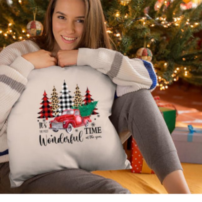 Personalised Leopard print plaid Christmas tree  Cushion (Creator Uploaded)