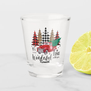 Personalised leopard print, plaid Christmas tree  Shot Glass